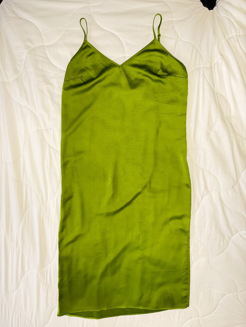 A New Day Green Medium Y2K satin slip dress with spaghetti straps - tight fit